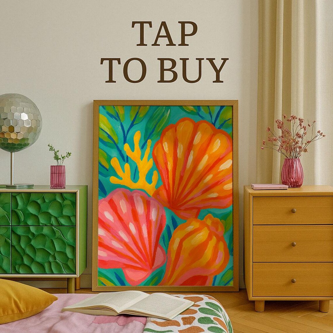 Colorful Seashell Coral Reef Tropical Coastal Beach Wall Art