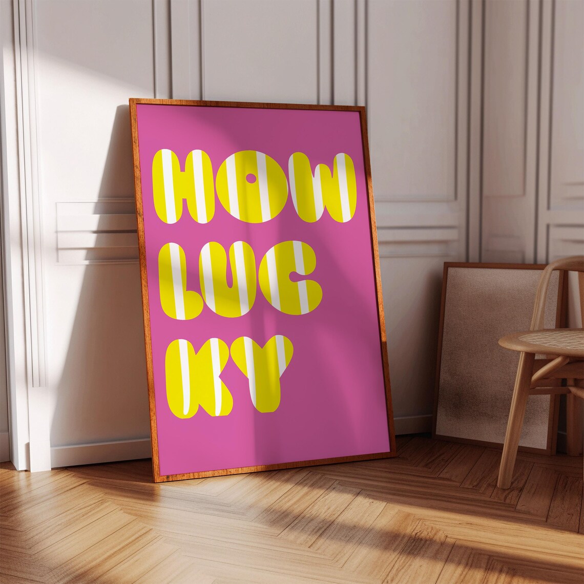 How Lucky Yellow Bubble Letters Magenta Trippy Typography Poster