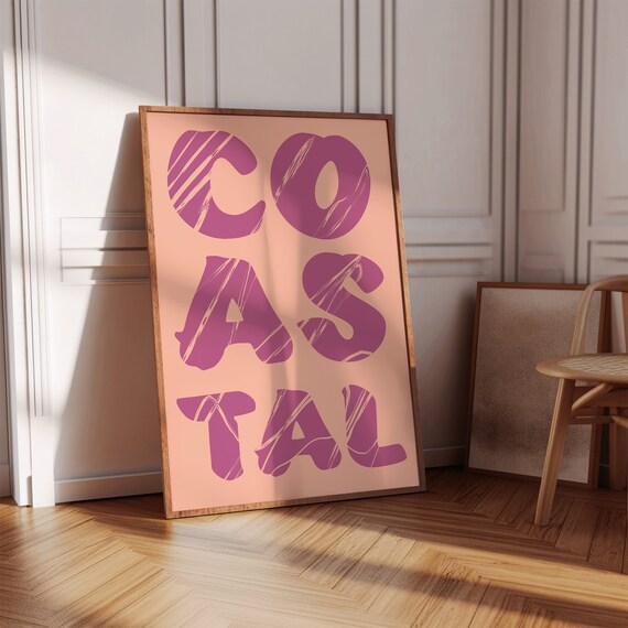 Coastal Purple Bubble Letters Trippy Retro Typography Beach Wall Poster