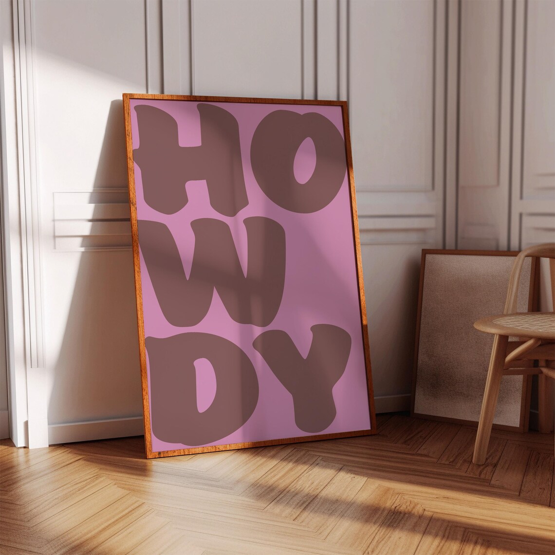 Howdy Chunky Brown Lettering Pink Coastal Western Typography Poster