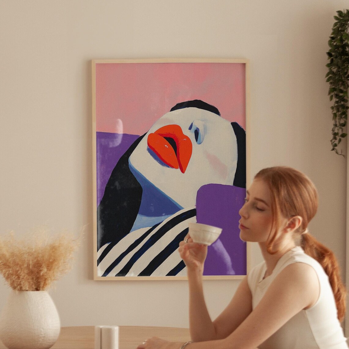 Bold Red Lips Pop Art Portrait Pink Purple Abstract Face Fashion Poster - Image 4