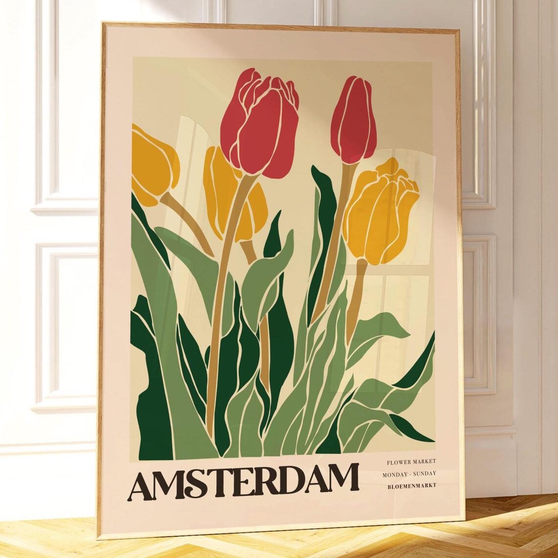 Amsterdam Tulip Flower Market Bloemenmarkt Vintage Travel Poster