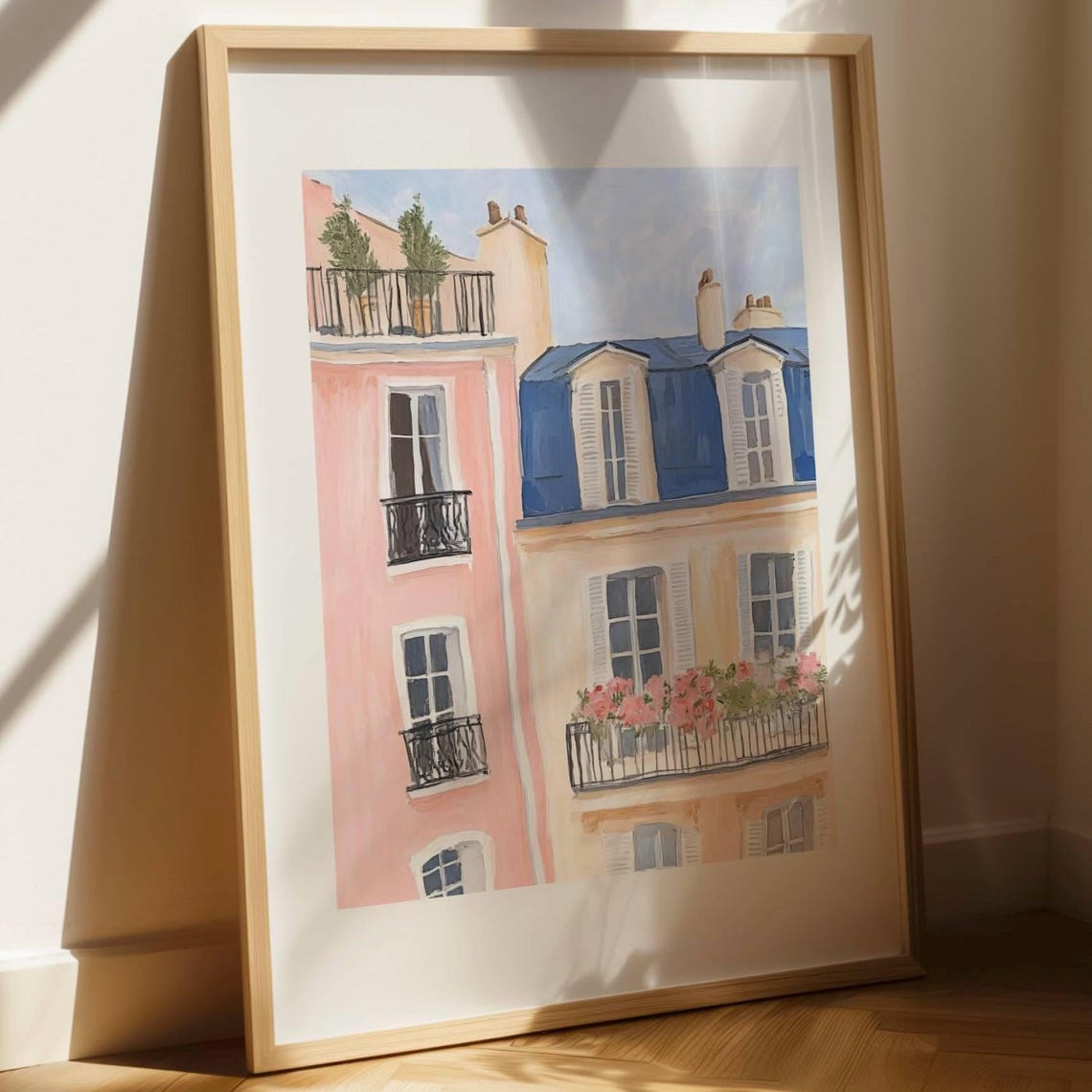 Paris Apartment Buildings Pastel Watercolor Balconies Art Print