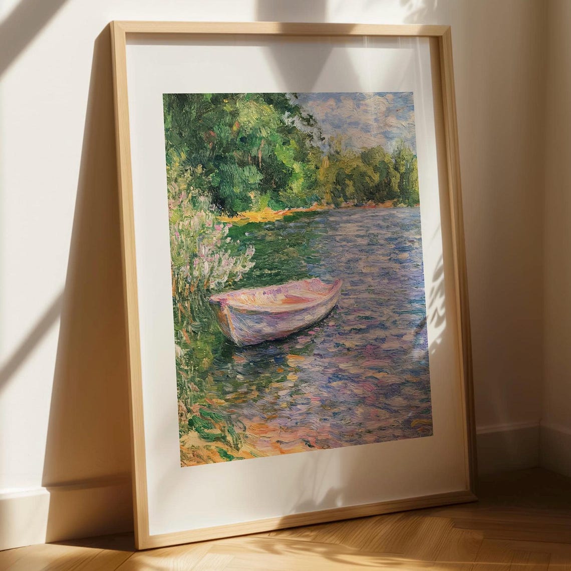Rowboat On River Impressionist Brushwork Nature Landscape Print
