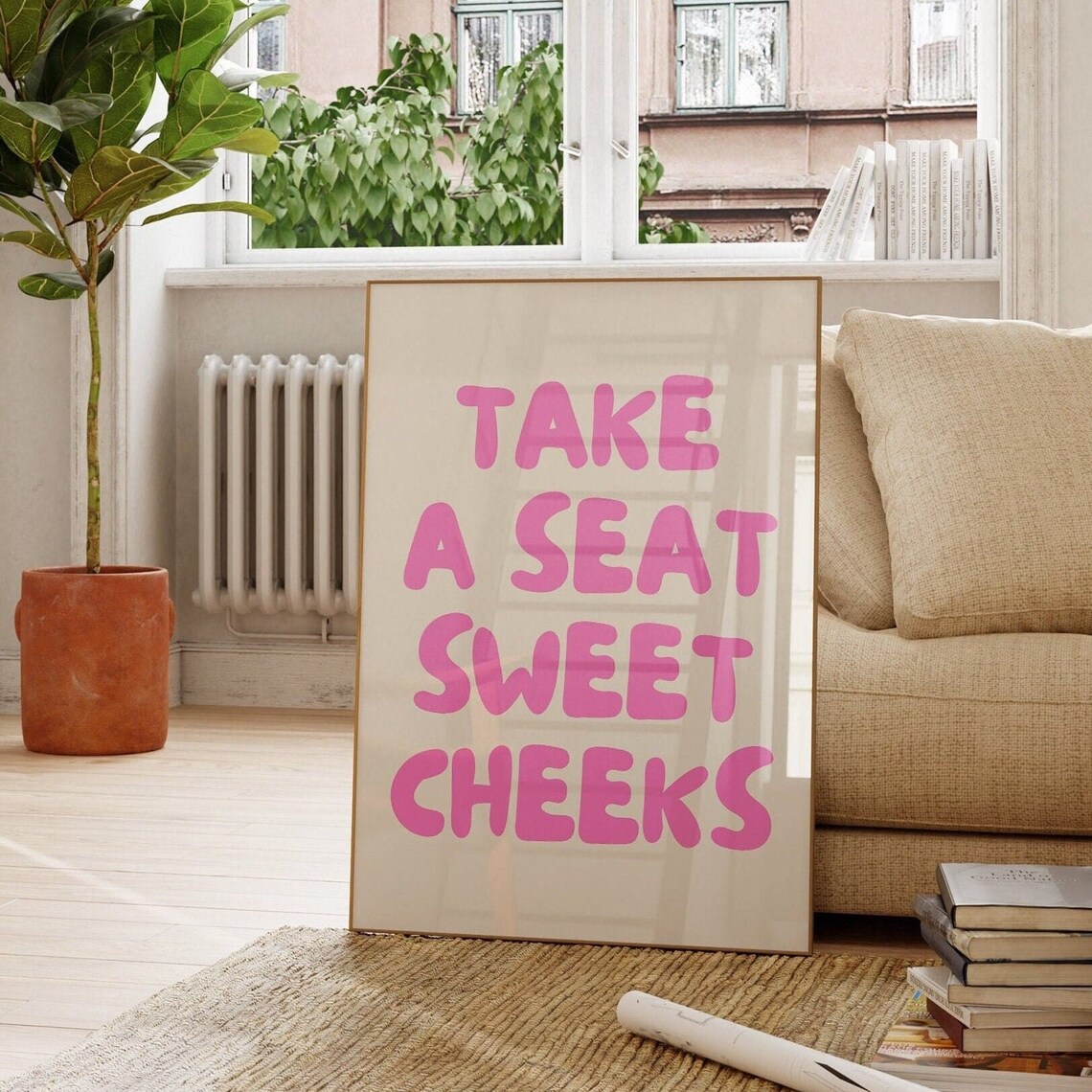 Take A Seat Sweet Cheeks Pink Retro Poster - Image 2