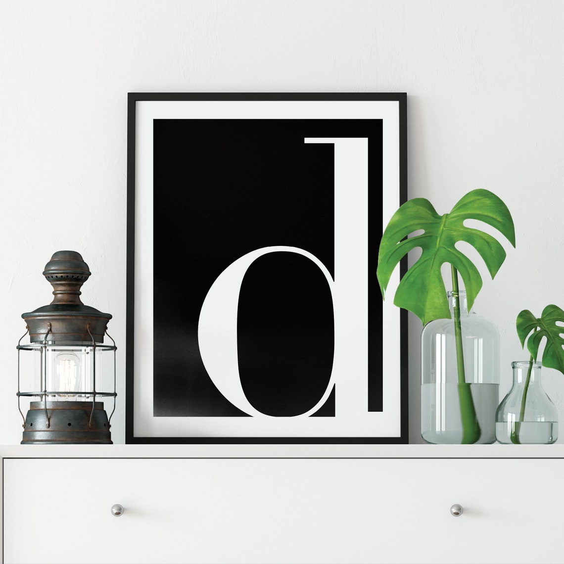 Lowercase D Letter Black White Bold Serif Typography Art Poster