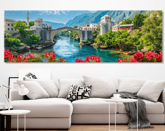 Mostar Bridge Print Bosnia Old Bridge Painting Bosnia Art Bosnia And Herzegovina Wall Art Framed And Ready To Hang