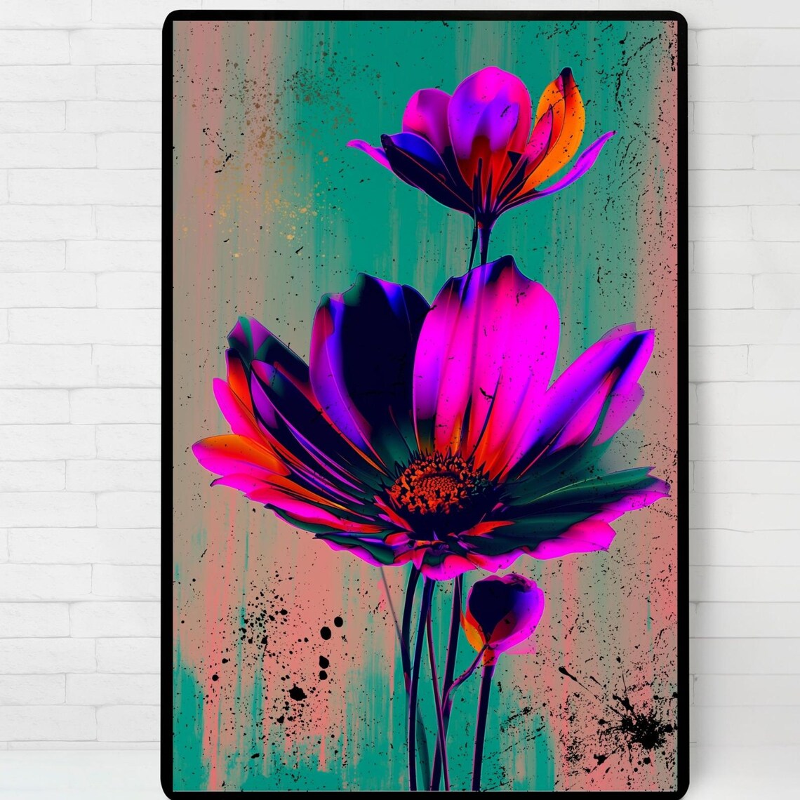 Neon Flower Bold Poppy Street Art Abstract Floral Pop Poster