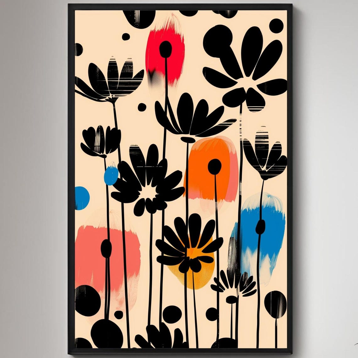 Black Flowers Poster Illustration Print Wall Art Instant