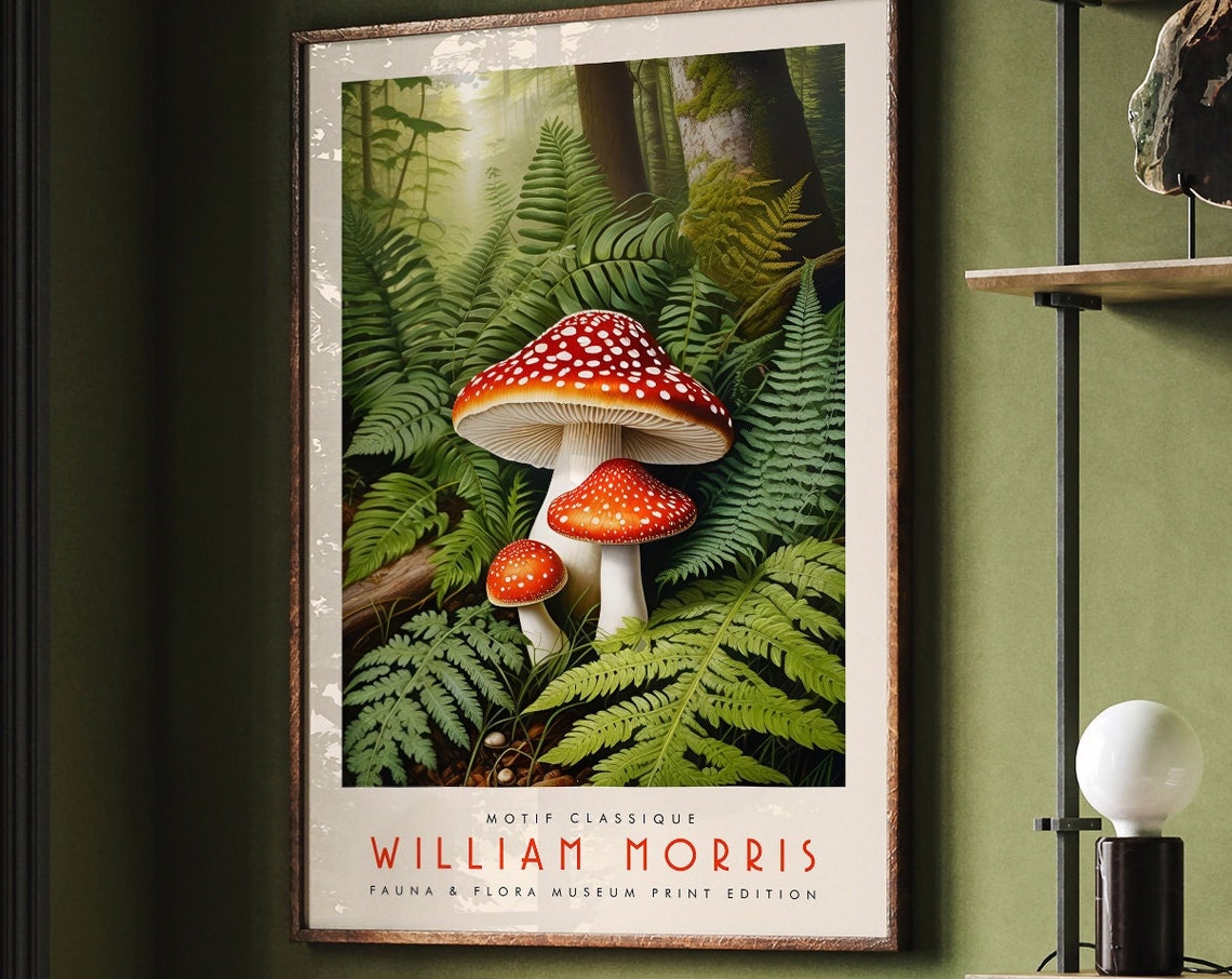 William Morris Mushroom Poster with Red Fly Agaric in Fern Forest - Image 6