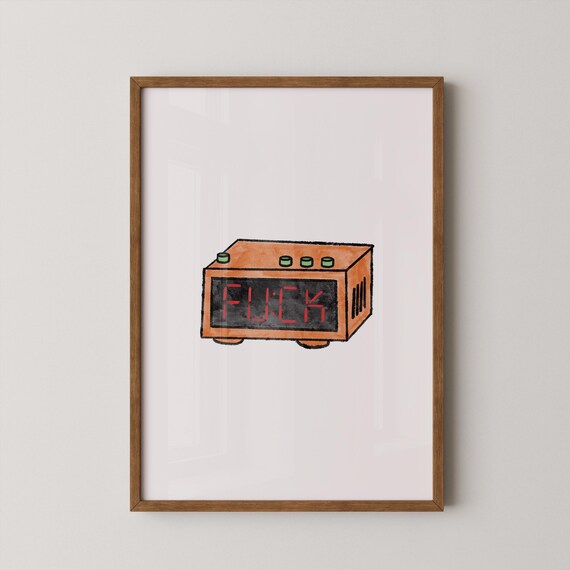 Funny Alarm Clock Illustration With Cheeky Bedroom Humor Poster