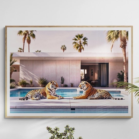 Tigers Poolside Exotic Wildlife Art Print