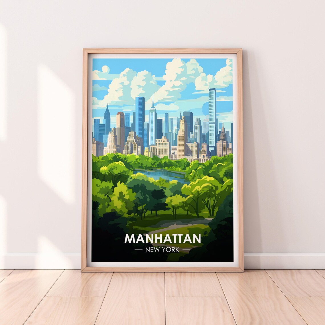 Manhattan New York Skyline From Green Park Vintage Travel Poster