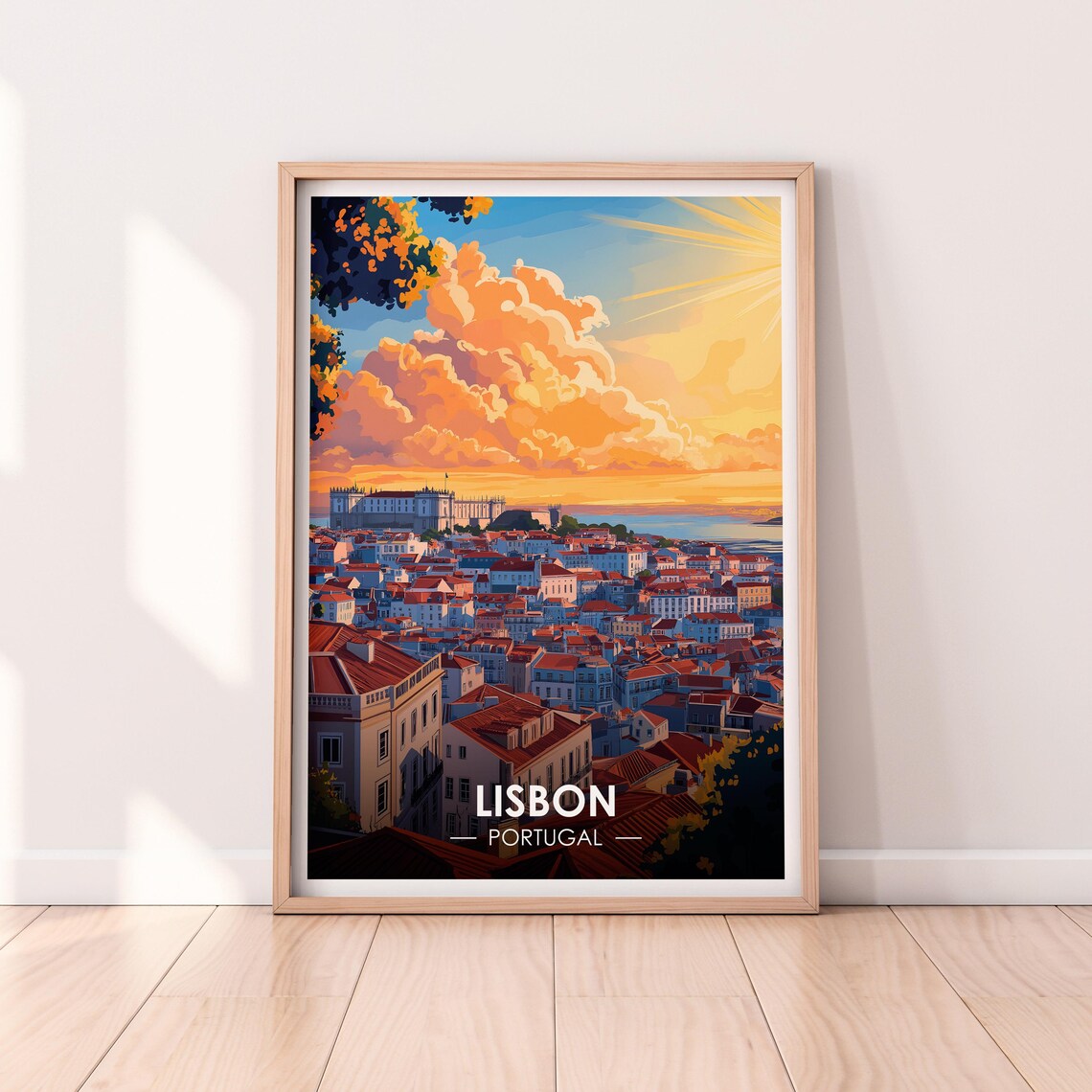 Lisbon Portugal Castle Alfama Rooftops Sunset Cityscape Poster
