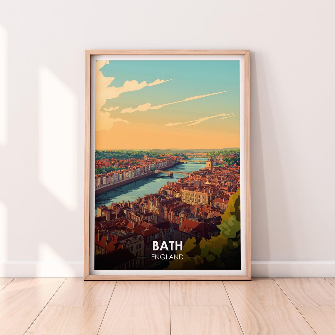 Bath England River Avon Sunset Golden Rooftops Aerial View Poster