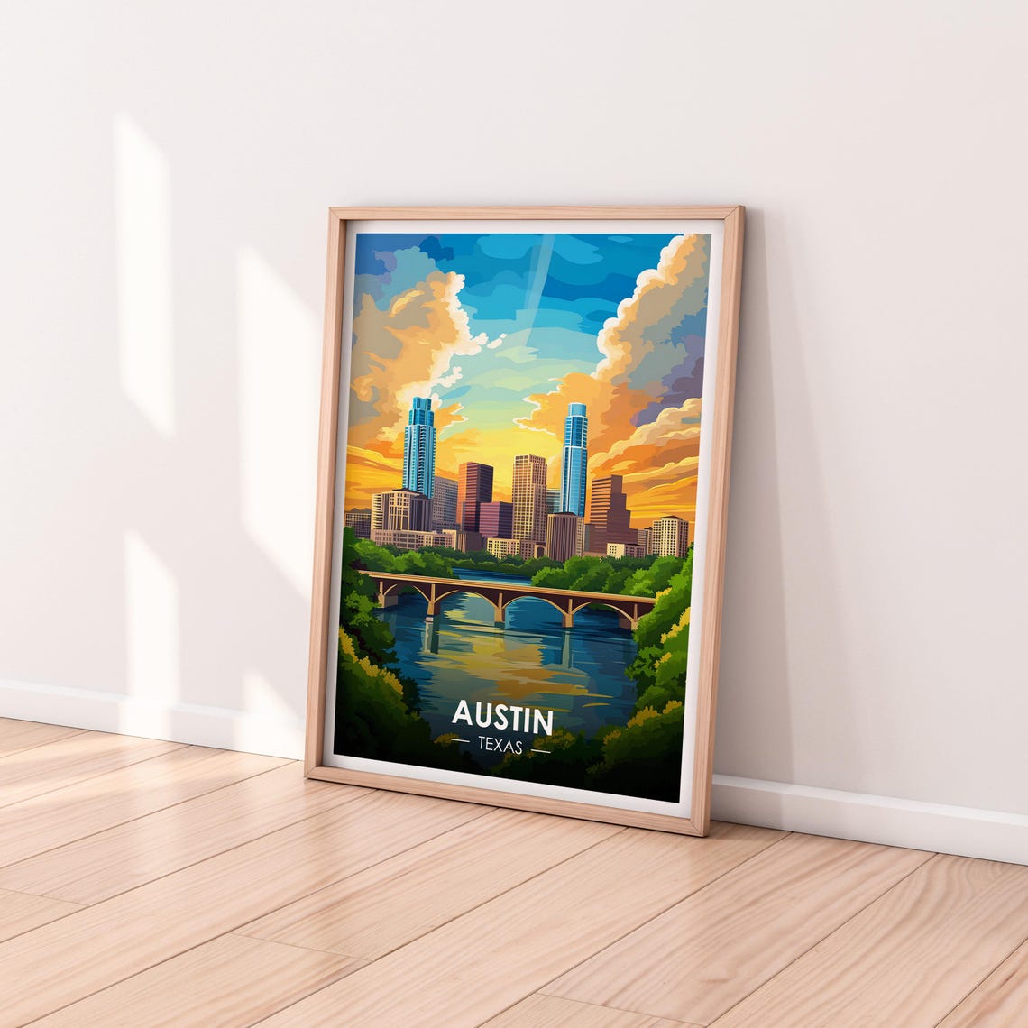 Austin Texas Skyline Bridge Sunset River Vintage Travel Poster - Image 2