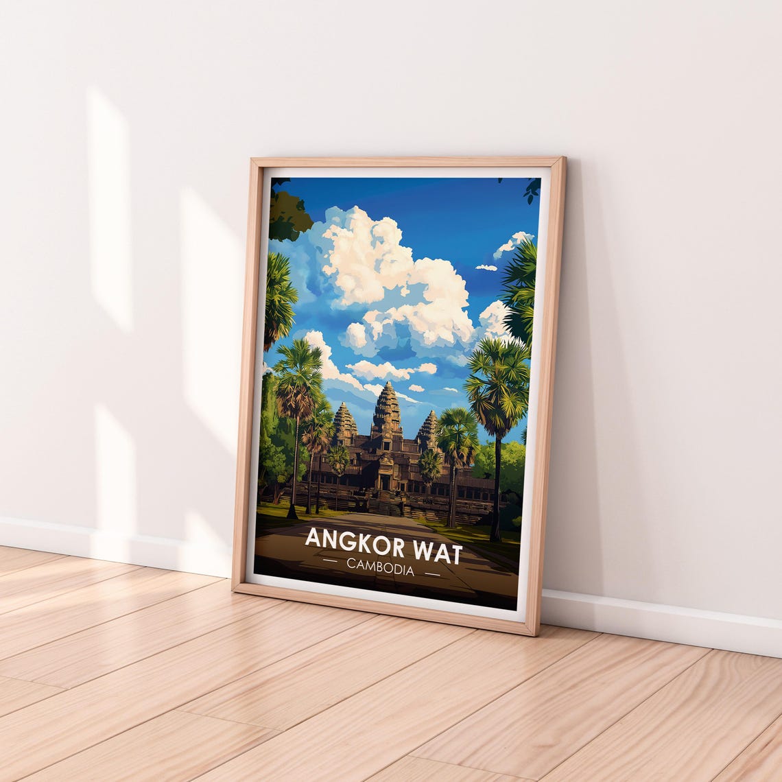 Angkor Wat Cambodia Temple Palm Trees Blue Sky Front View Poster - Image 2