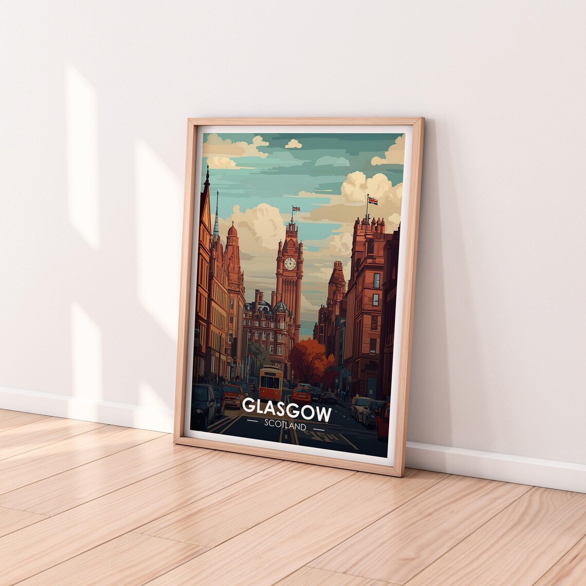 Glasgow Scotland Red Sandstone Street Daytime City Bus Poster - Image 2