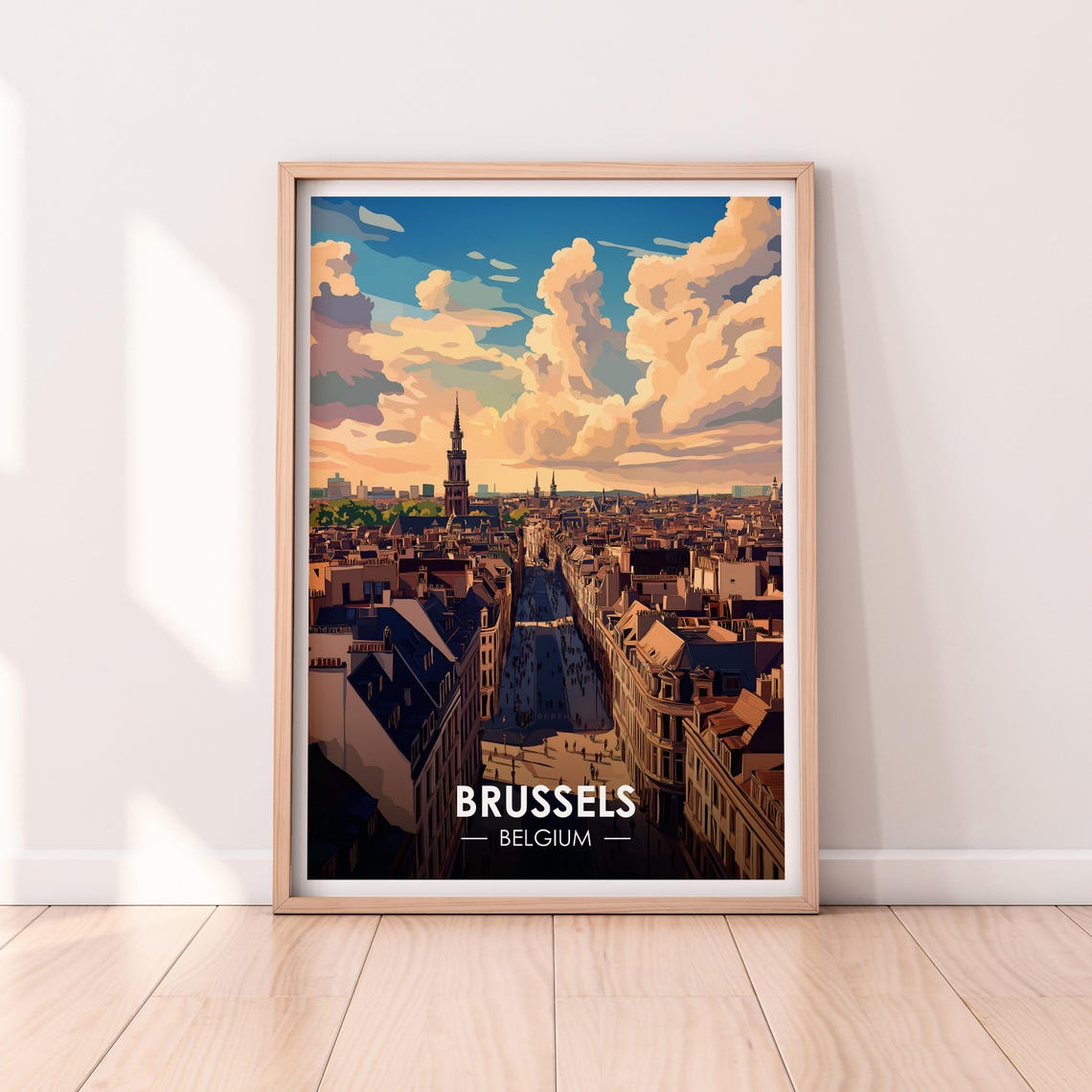 Brussels Belgium Rooftops Cityscape Retro European Travel Poster