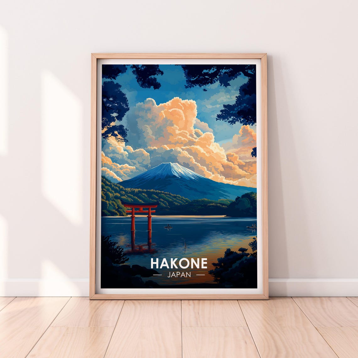 Hakone Japan Mount Fuji Red Torii Gate Lake Golden Sunset Poster