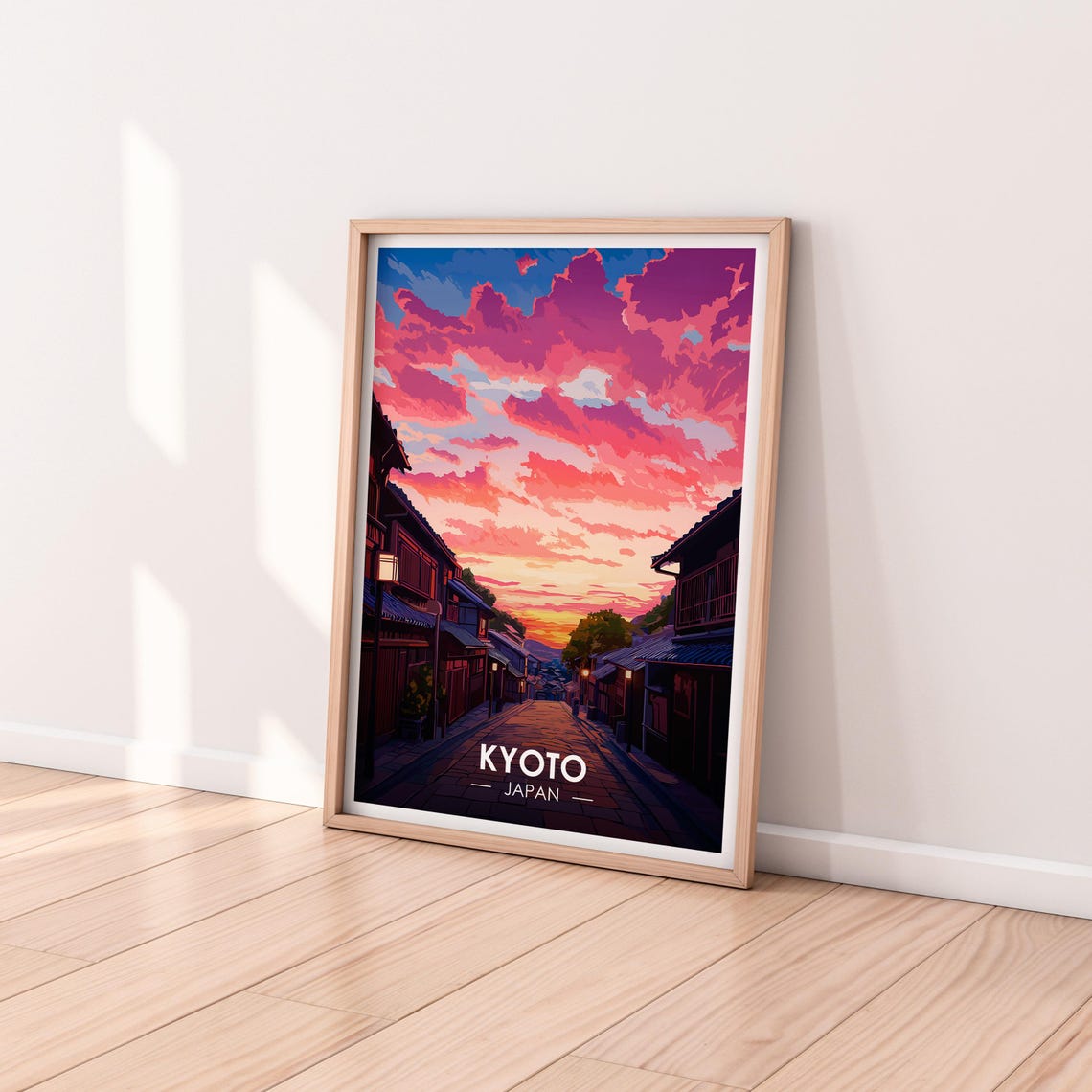 Kyoto Japan Old Street Sunset Pink Clouds Evening Light Poster - Image 2