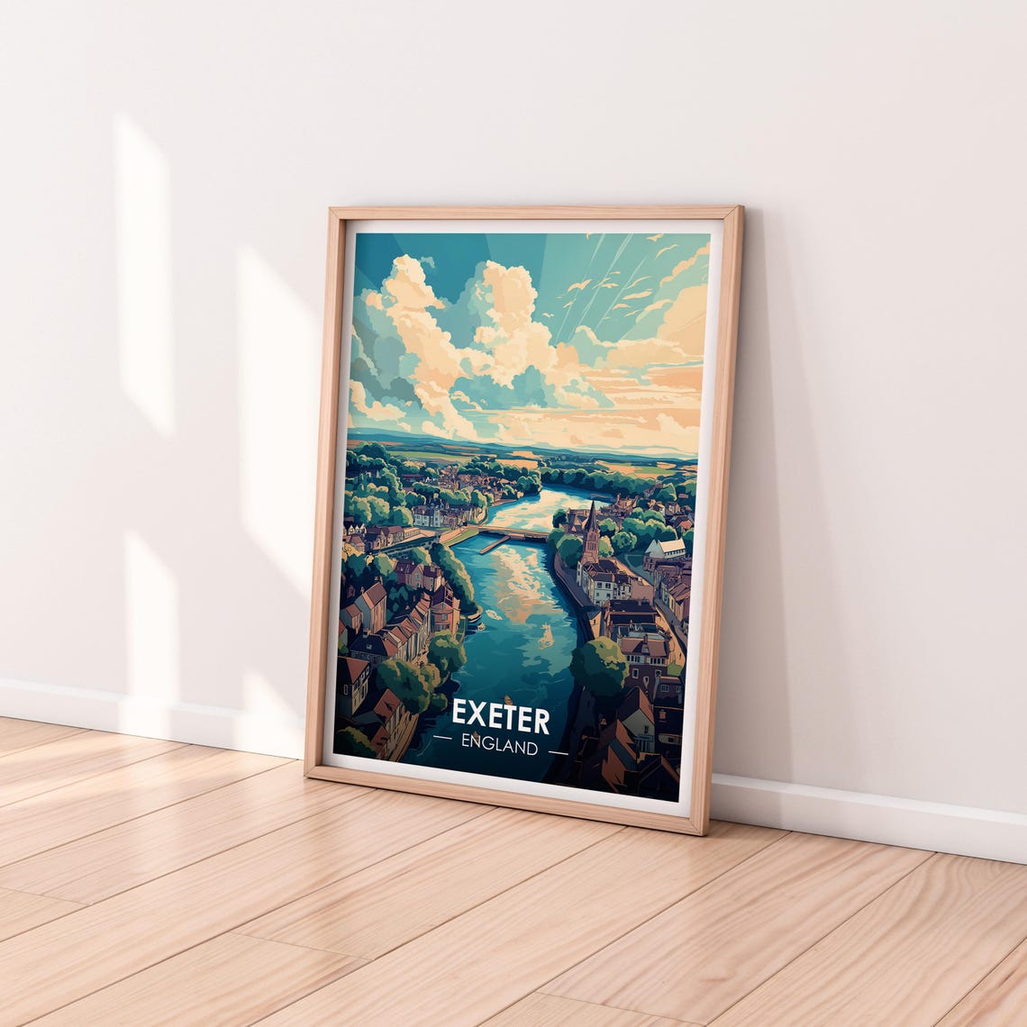Exeter England Riverside Bridge Church Boats River View Poster - Image 2