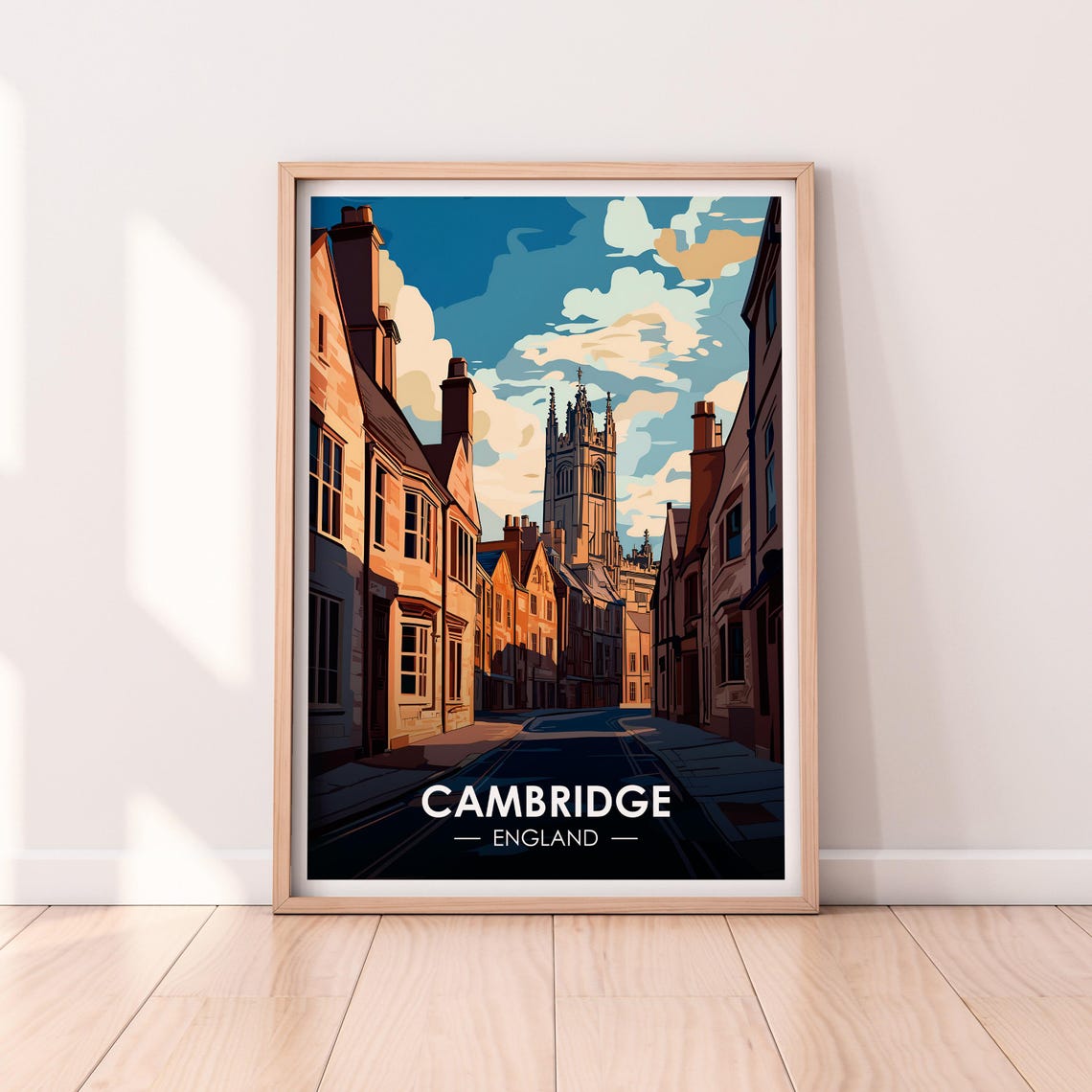 Cambridge England Historic Street Gothic Tower Stone Buildings Poster