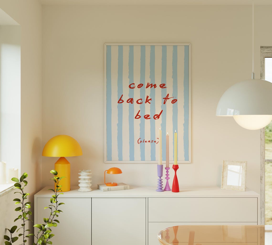 Come Back to Bed Funny Bedroom Striped Doodle Handwritten Wall Poster - Image 4