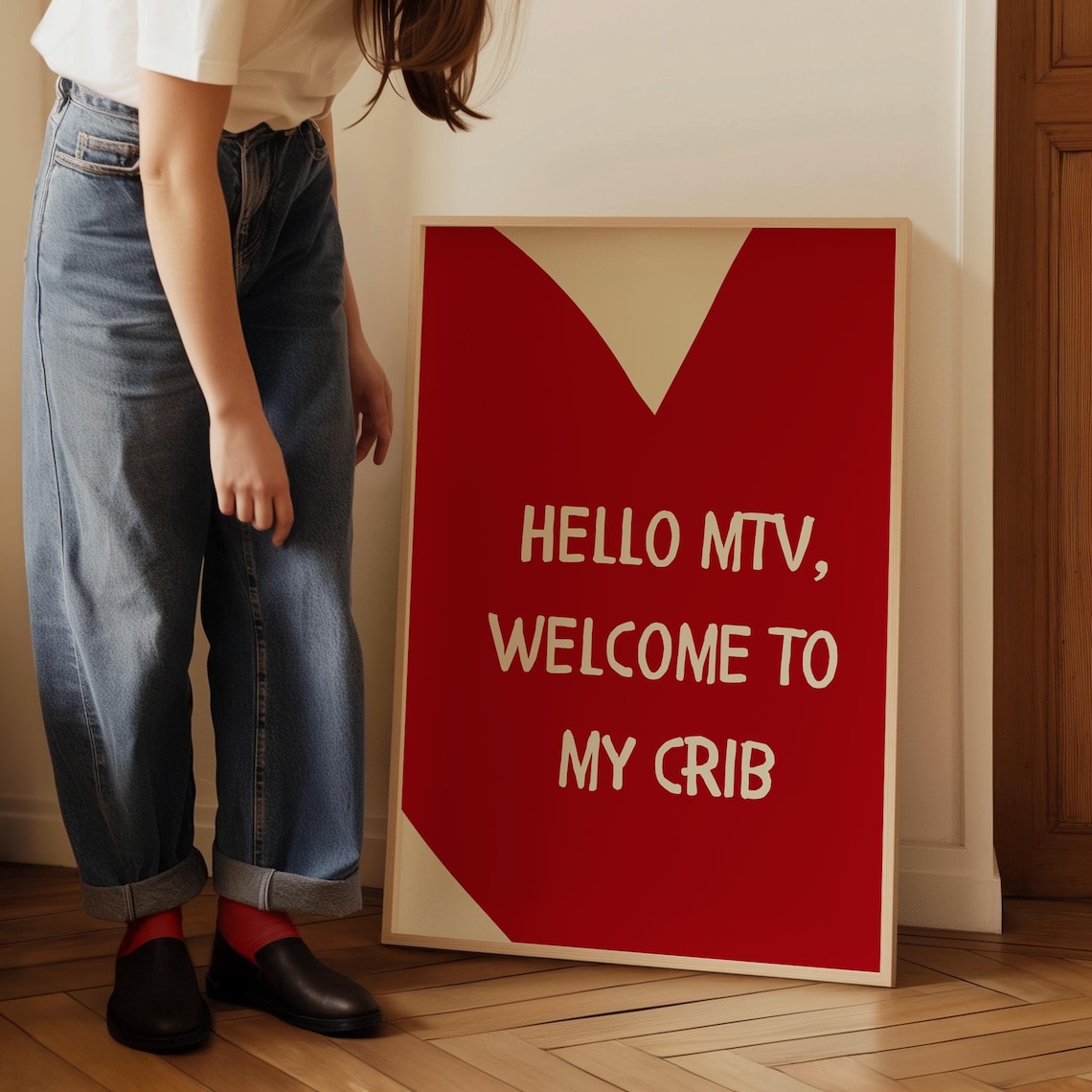 Hello MTV Welcome to My Crib Funny Retro Pop Culture Red Doodle Poster