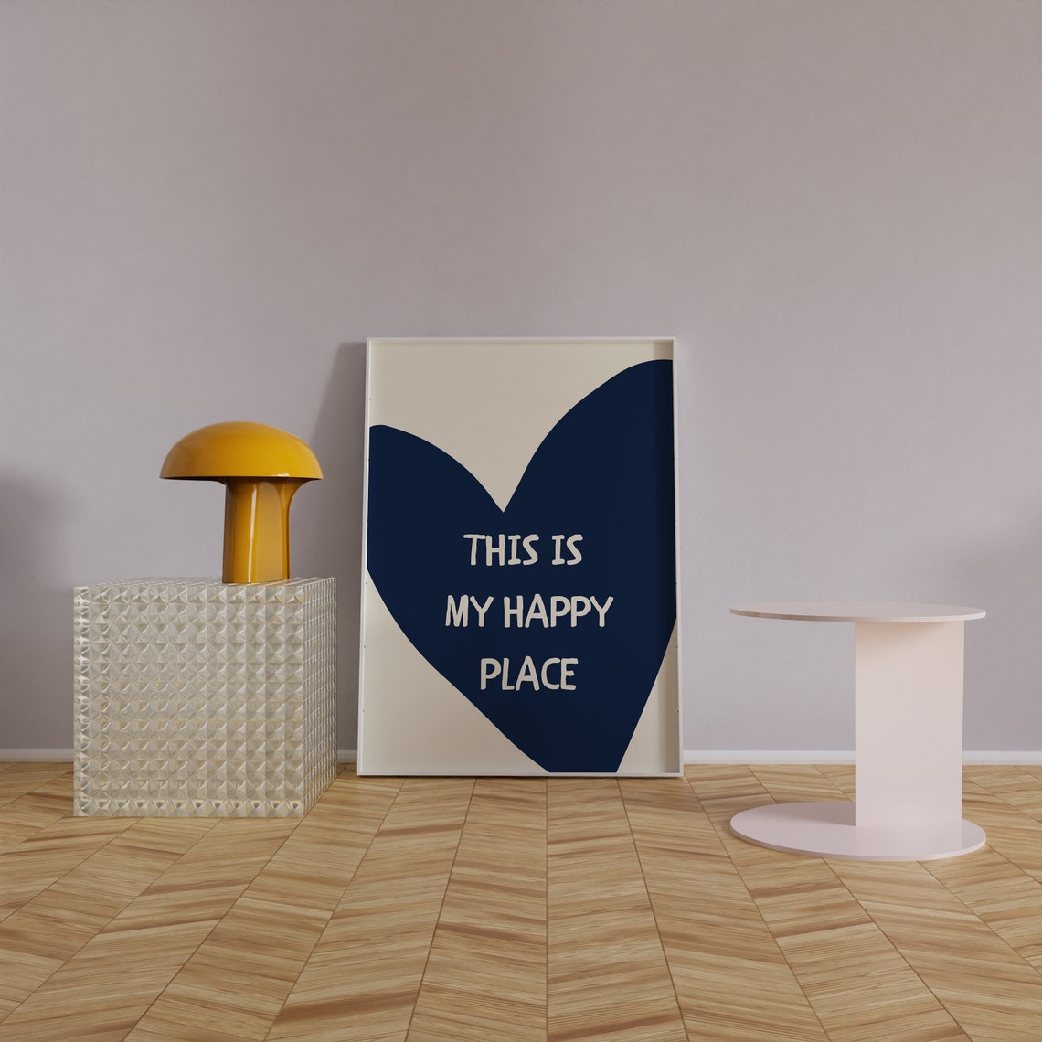 This Is My Happy Place Navy Blue Heart Sweet Typography Poster - Image 3