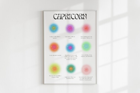 Capricorn Zodiac Affirmation Aura Grid Poster for Spiritual Birthday Gift