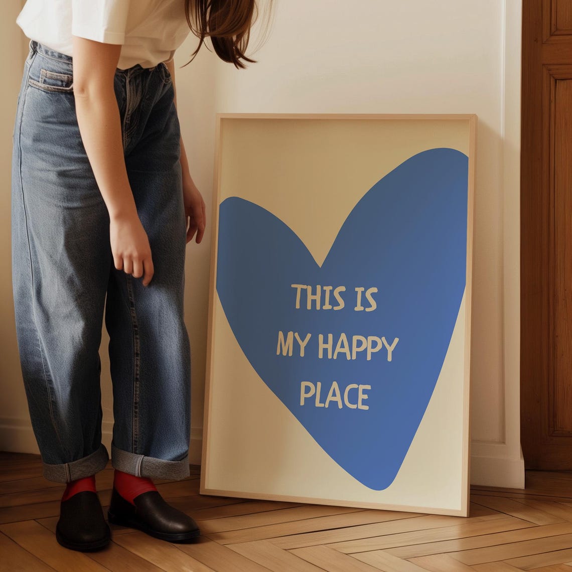 This Is My Happy Place Bright Blue Heart Typography Quote Poster - Image 4