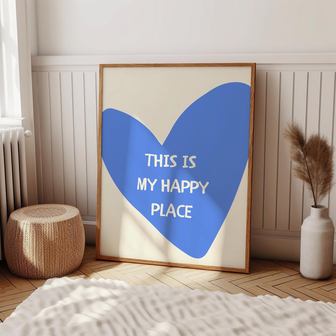 This Is My Happy Place Bright Blue Heart Typography Quote Poster