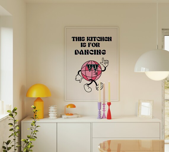 This Kitchen Is for Dancing Disco Ball Cartoon Retro Kitchen Wall Poster