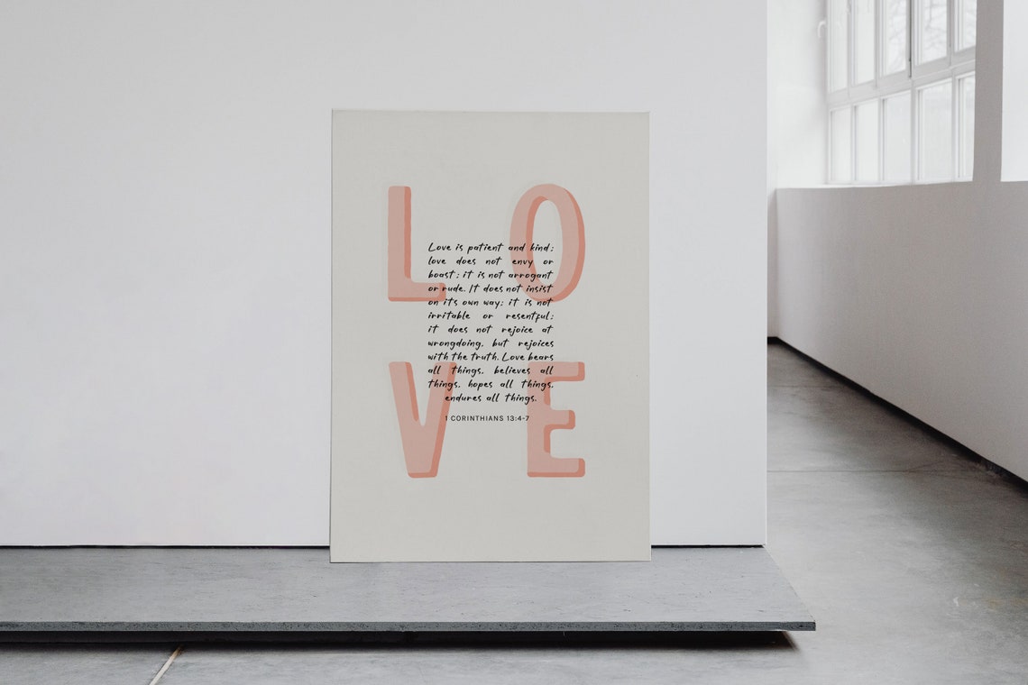 1 Corinthians 13:4-7 Love Is Patient And Kind Pink Nursery Poster Gift - Image 4