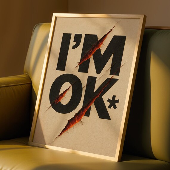 I Am OK Torn Paper Cracks Bold Emotional Typography Statement Poster