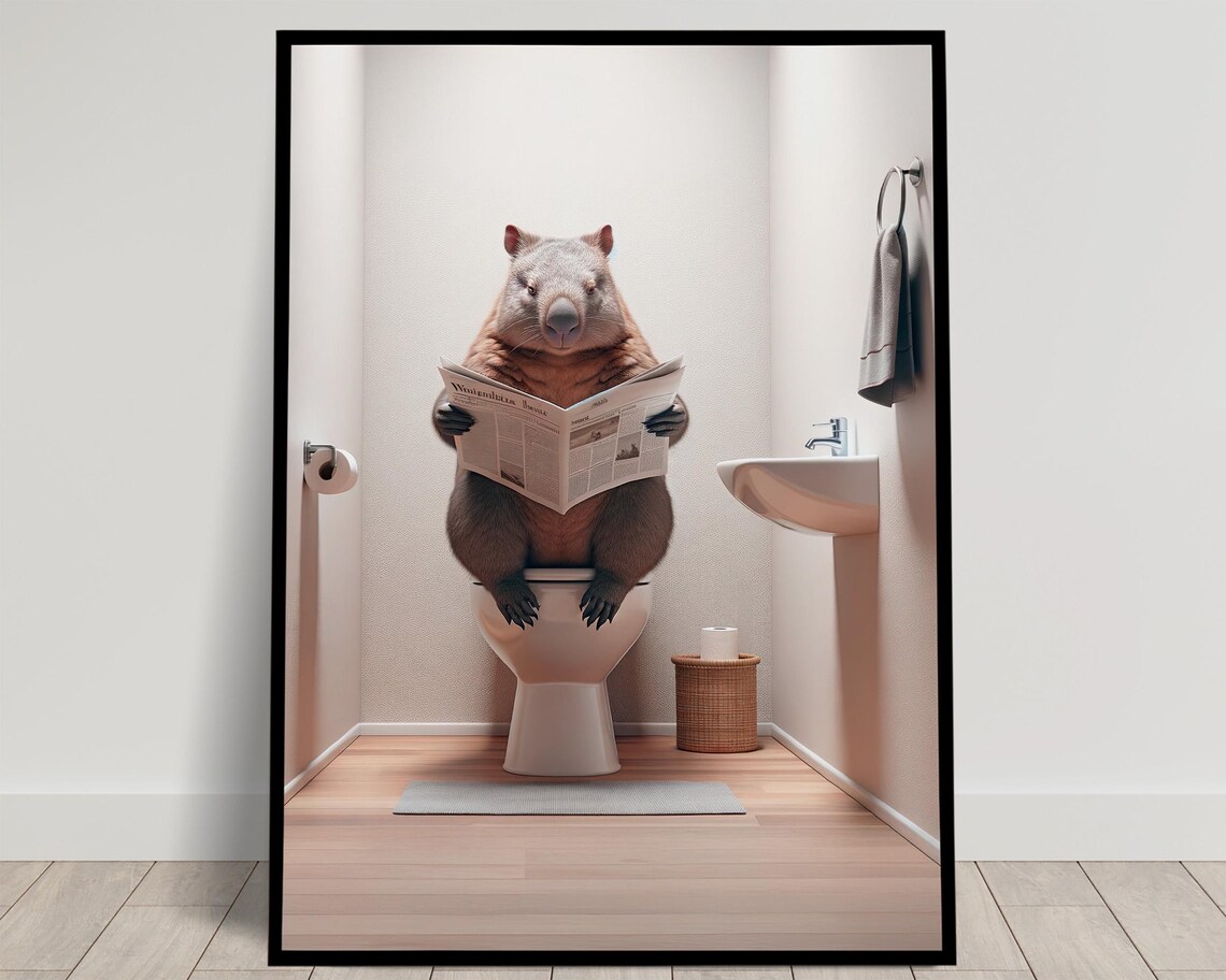Wombat Reading The Newspaper, Funny Bathroom Poster
