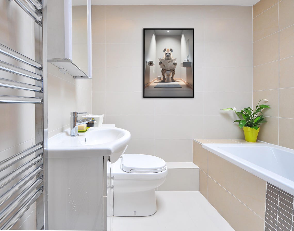 Grinning Hyena Reading Newspaper On The Toilet Bathroom Poster - Image 2