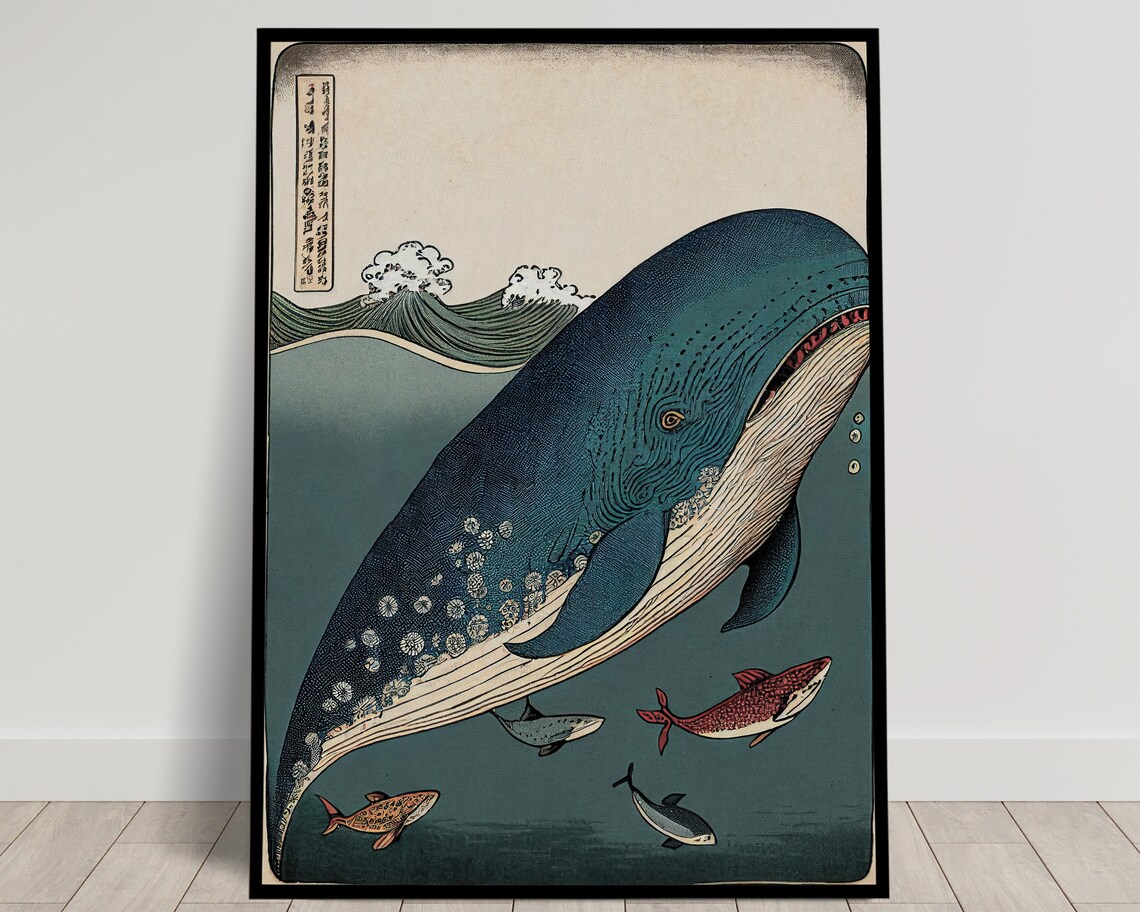 Whale And Fish Ukiyo-E Art Print
