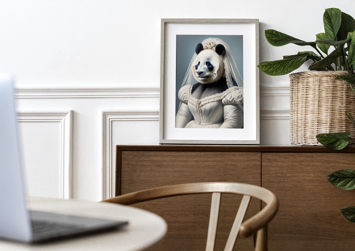 Giant Panda Bride in a Ruffled Wedding Gown with Pearl Tassels Poster - Image 3