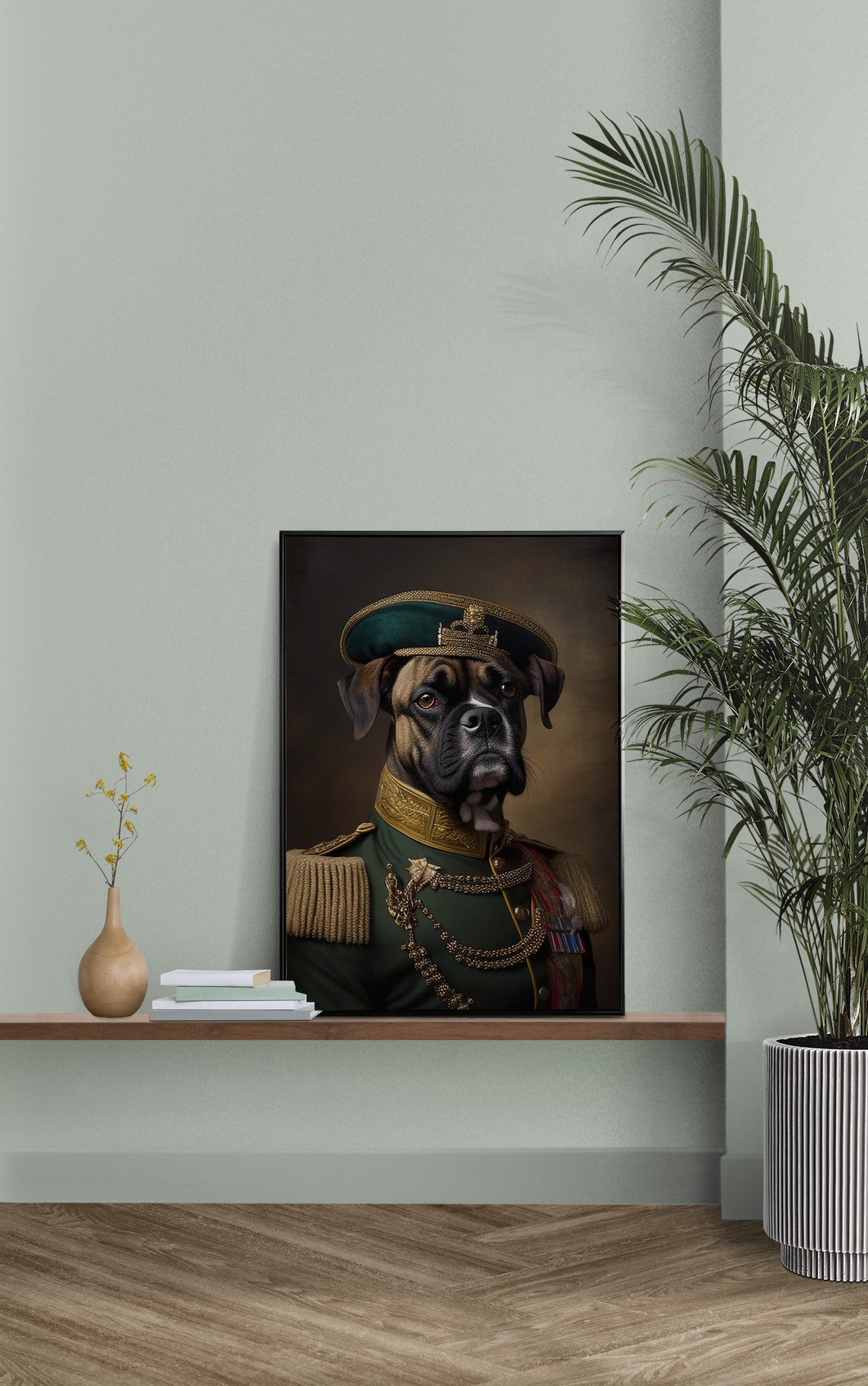 Boxer Dog Green Military Uniform With Medals Portrait Poster - Image 2