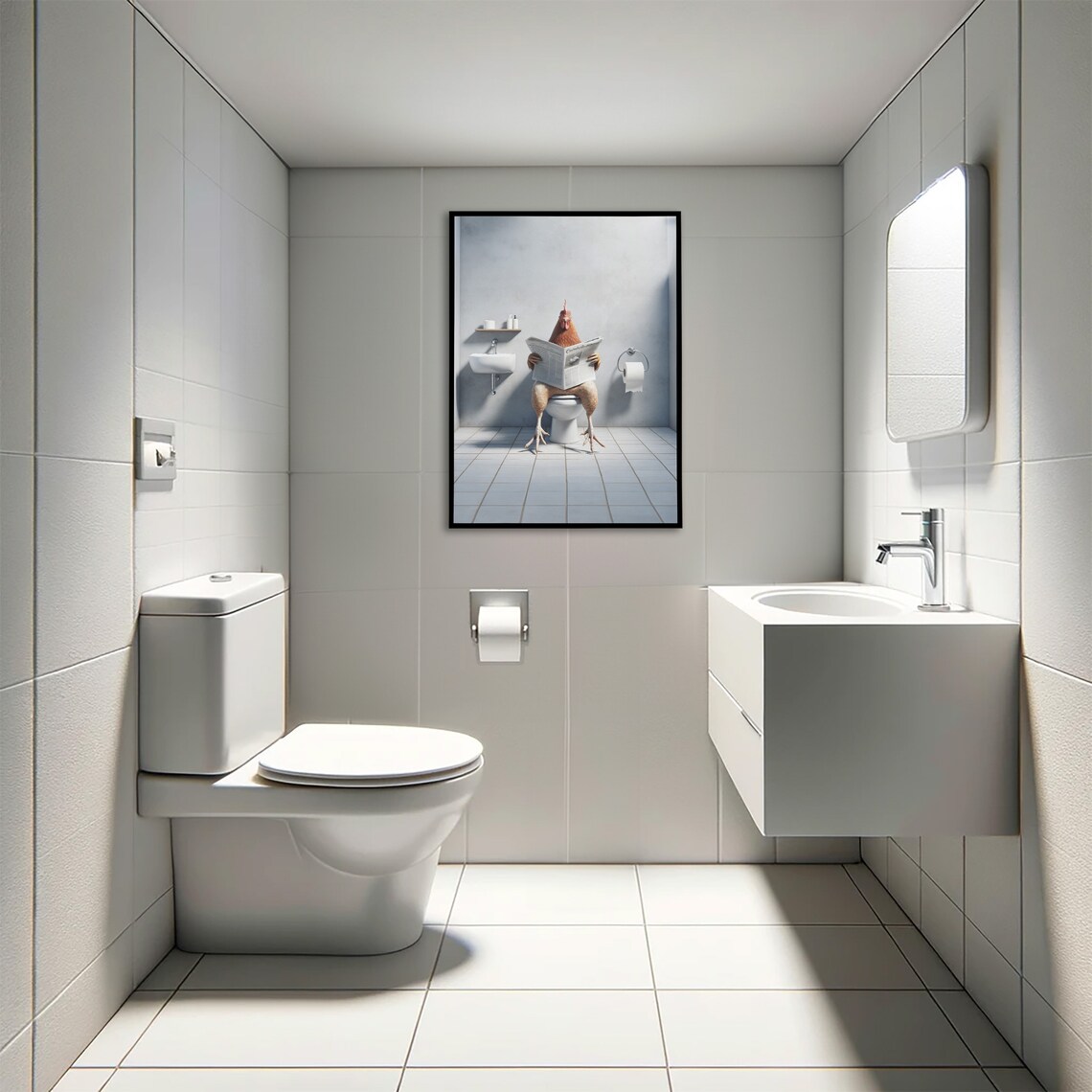 Chicken Reading The Newspaper On The Toilet Poster - Image 4