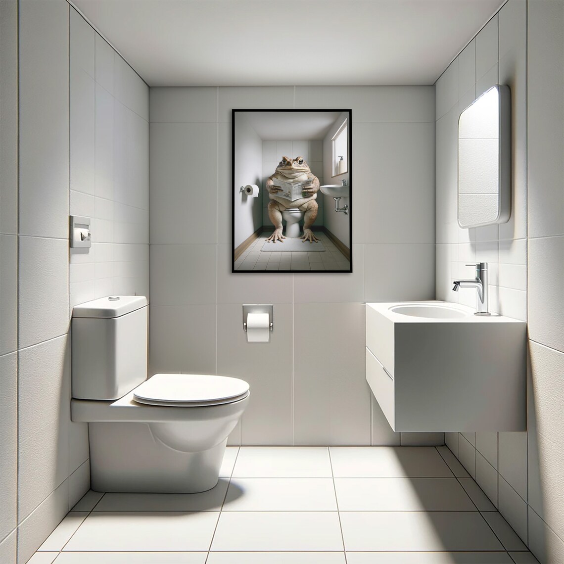 Toad Reading Newspaper While Sitting on the Toilet Funny Bathroom Poster - Image 4