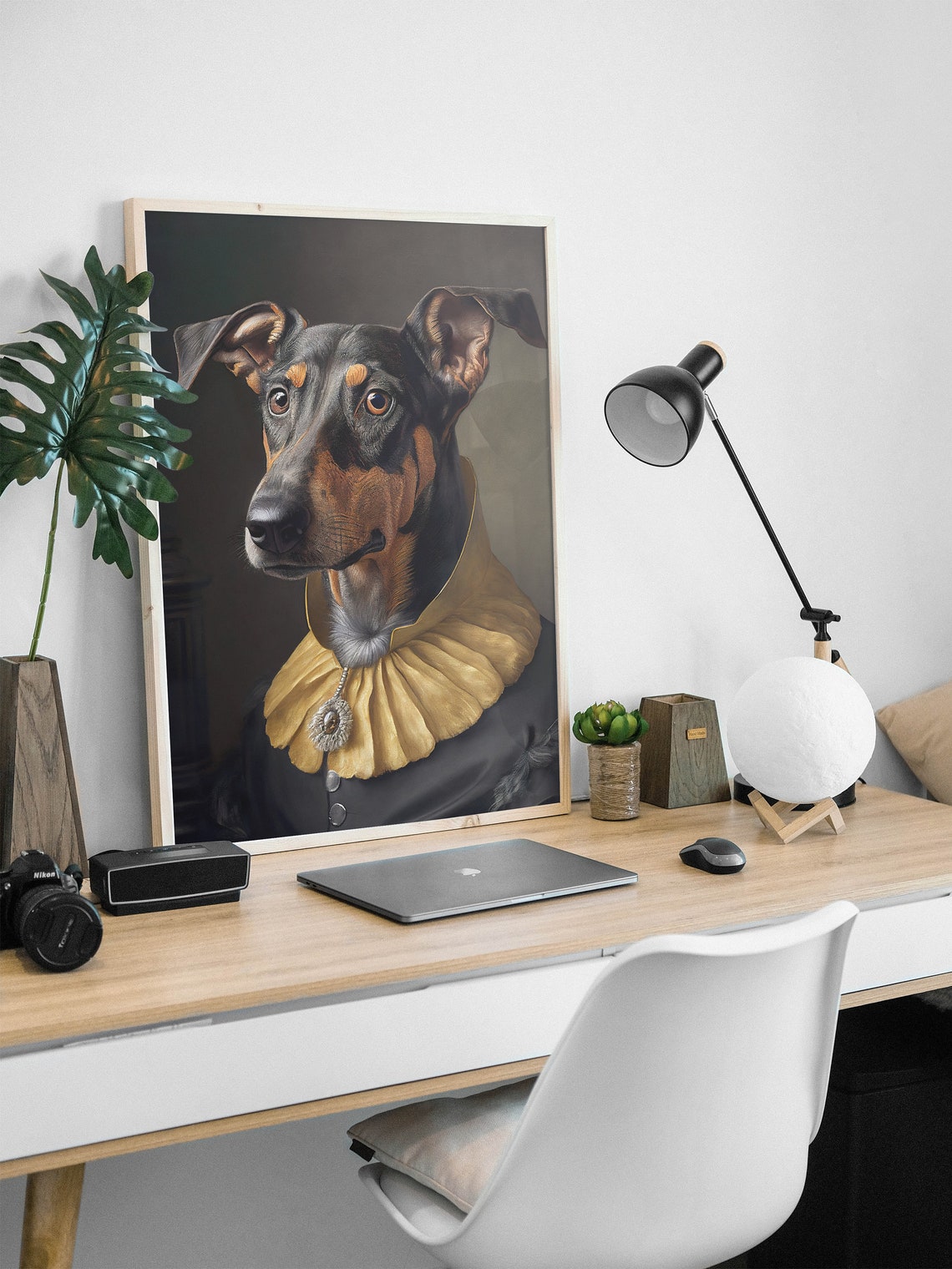 Doberman Baroque Style Portrait Golden Ruff Collar Funny Poster - Image 3