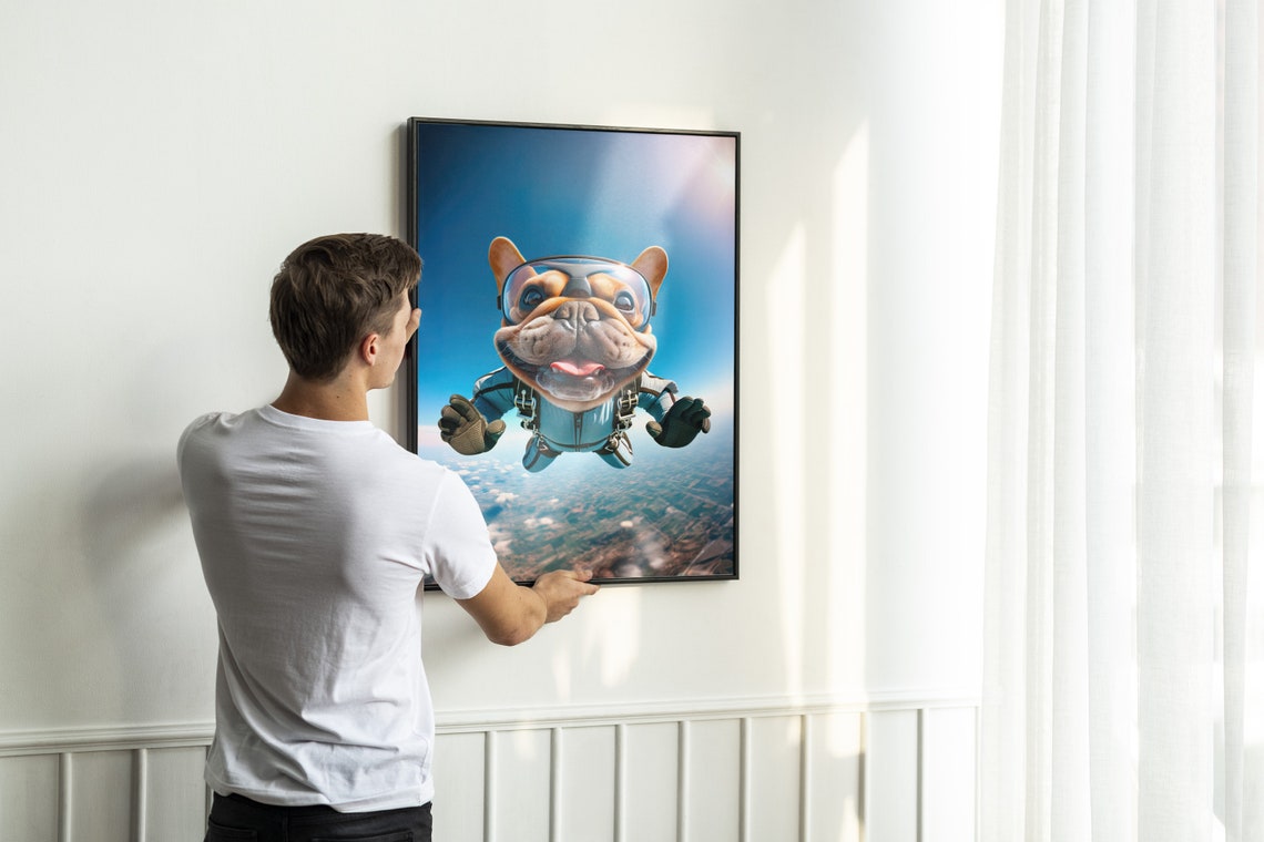 Photograph Of A Skydiving French Bulldog Epic Wall Art Animal Print Free Fall Dog Poster Extreme Sport Decor Unique Dog Lover Gift - Image 2