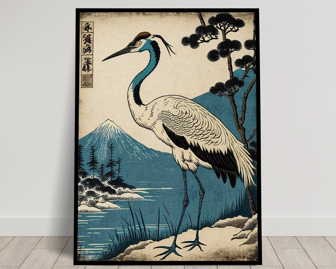 Japanese Crane Japanese Art Style Poster