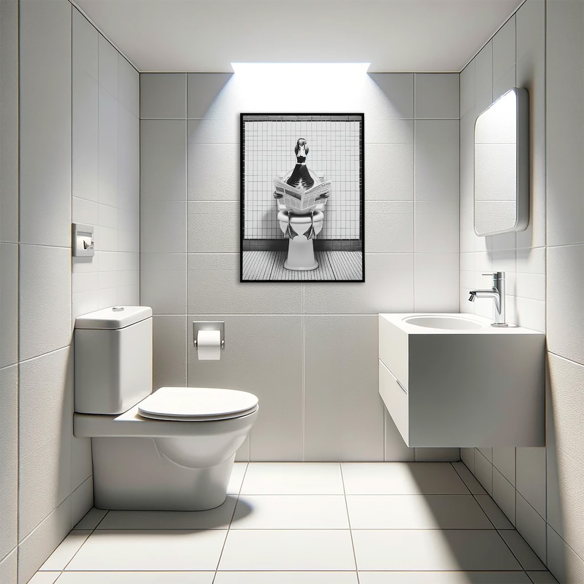 Duck Reading On The Toilet, Black And White Poster - Image 3