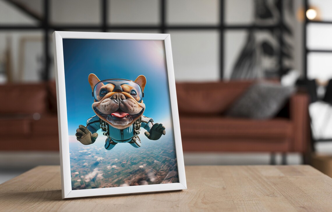 French Bulldog Skydiving In Teal Jumpsuit Funny Freefall Dog Poster - Image 4