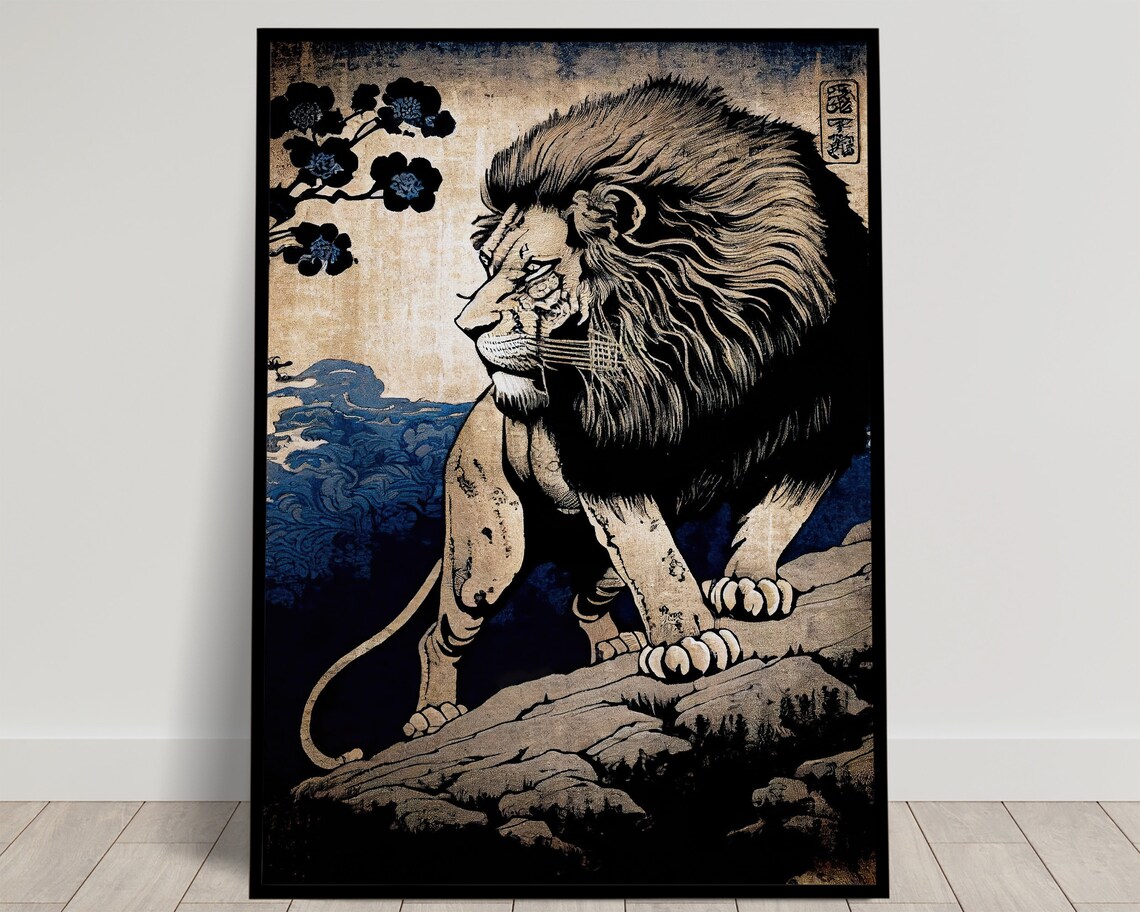Lion Japanese Ukiyo-E Art Poster, Wall Decoration