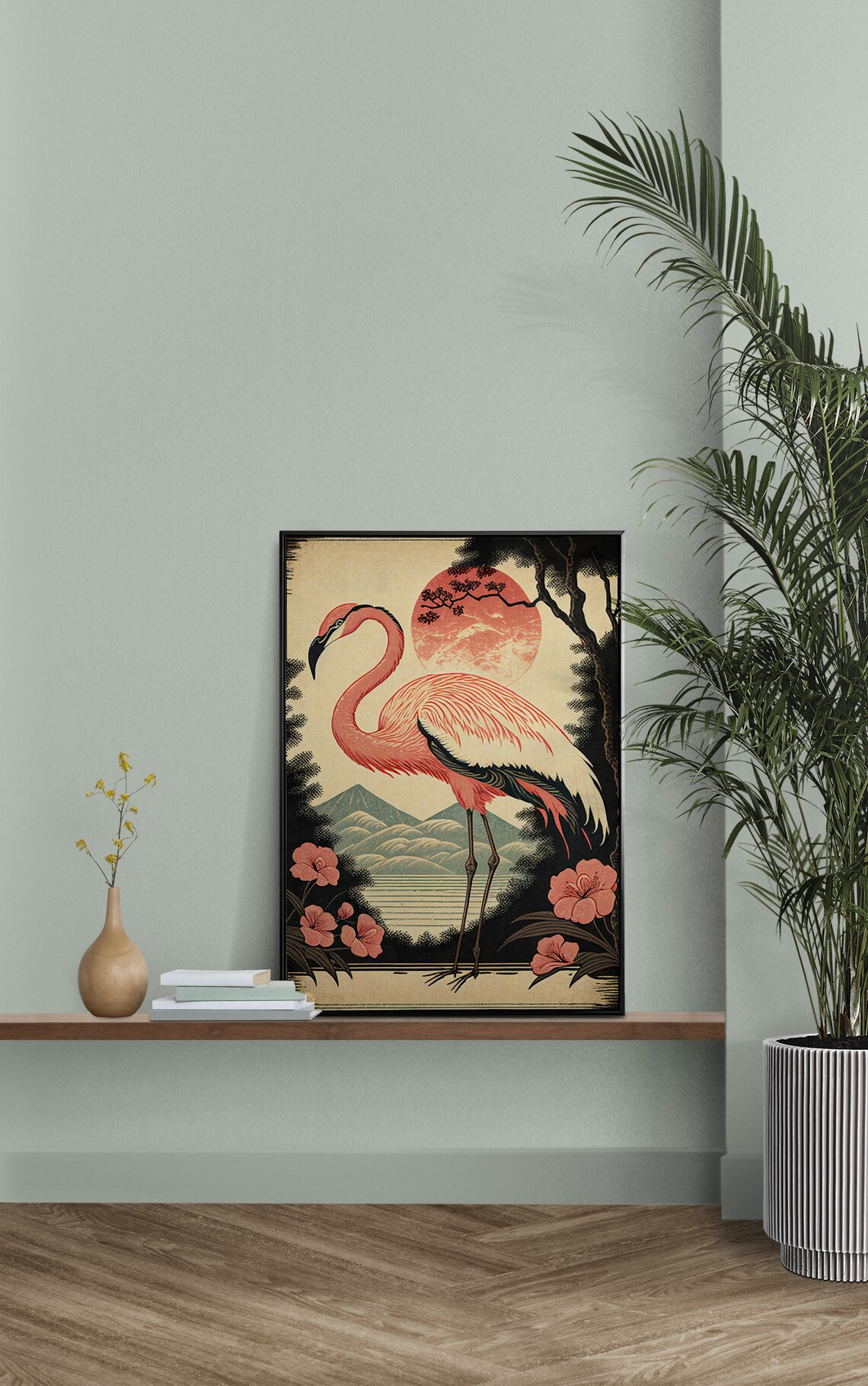 Flamingo Ukiyo-E Vintage Art Print - Image 2